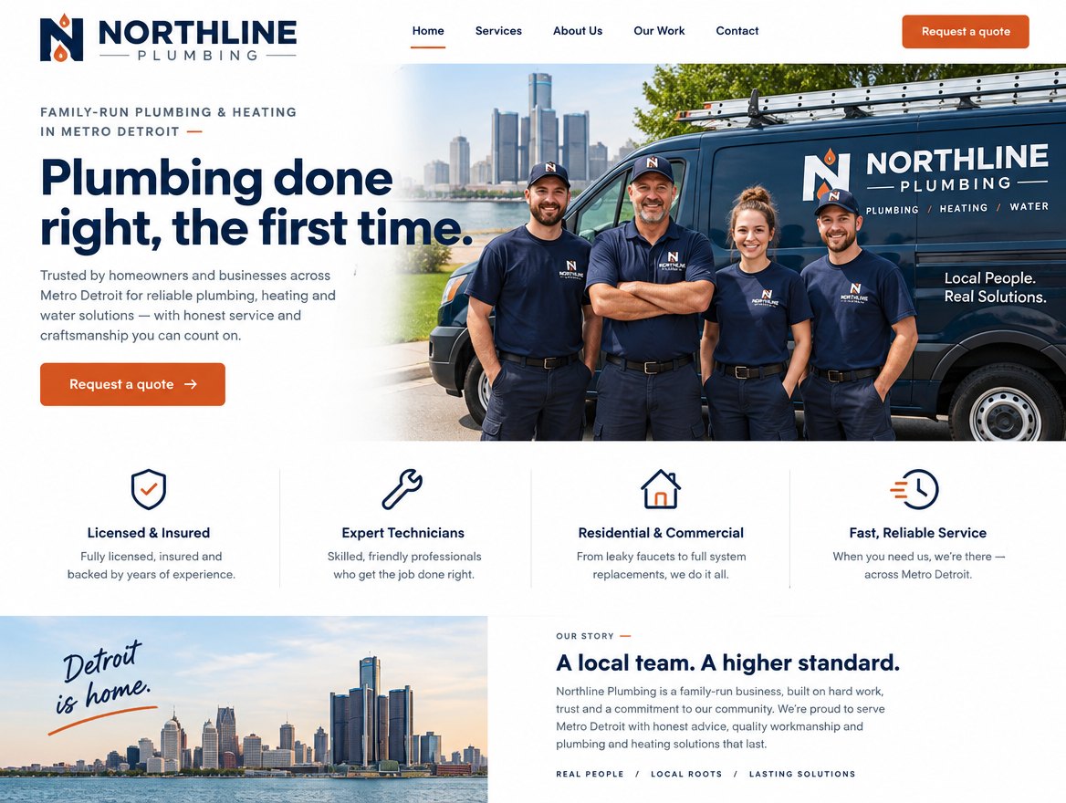 Northline Plumbing's finished homepage